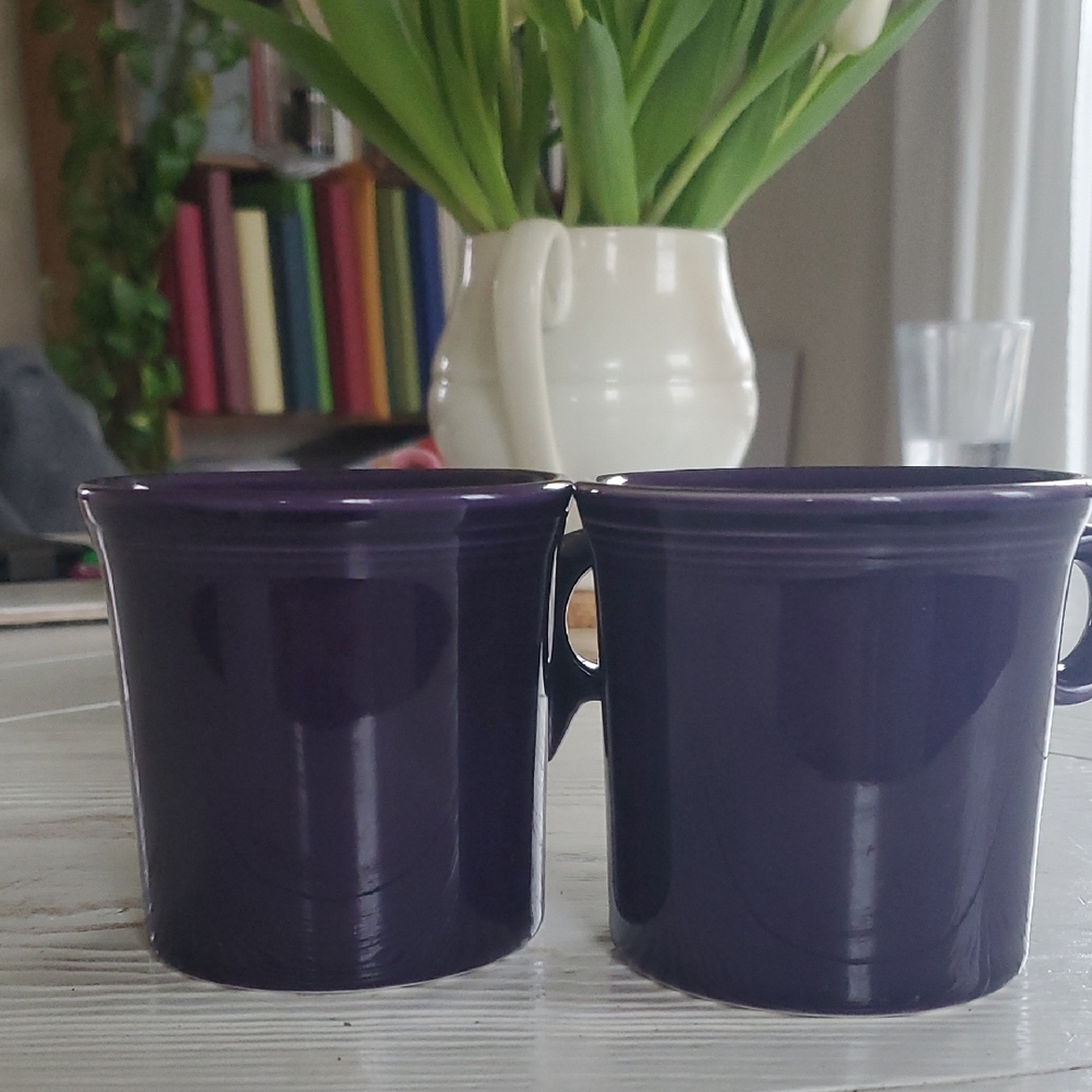 Set of 2 purple Fiestaware ring handle mugs